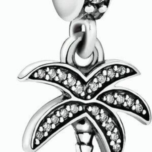 Pandora Sparkling Palm Tree Dangle Charm Sterling Silver - Picture 2 of 4